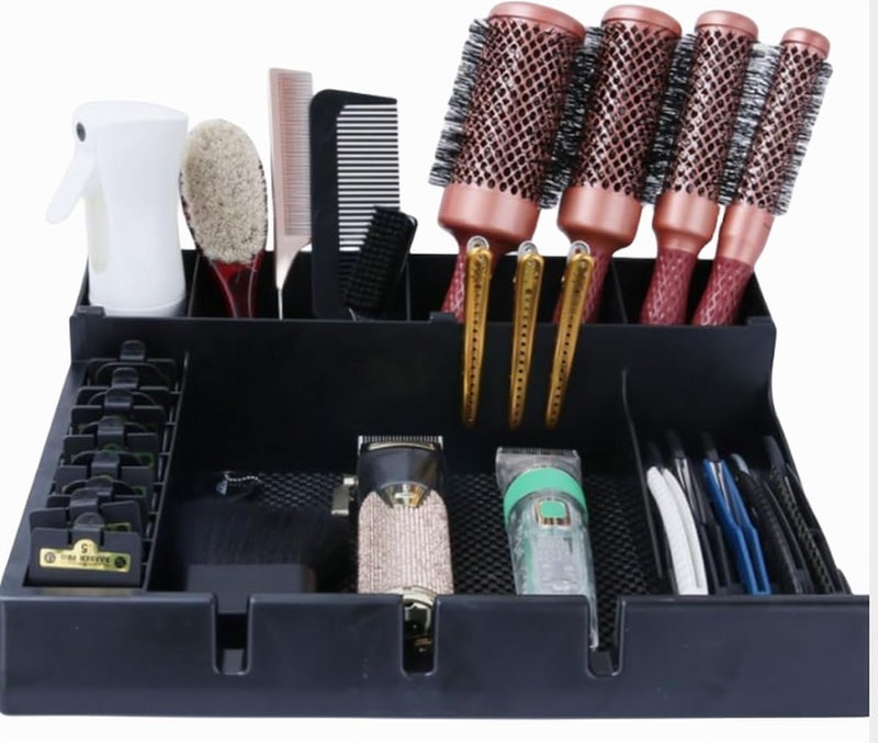 Hairdressing Tool Holder Multifunctional Detachable Large Storage Box Salon Barber Supplies Organizer Holder Hair Cutting Tools Storage Case for Scissor Comb Hair Brush Barber Accessories  Black