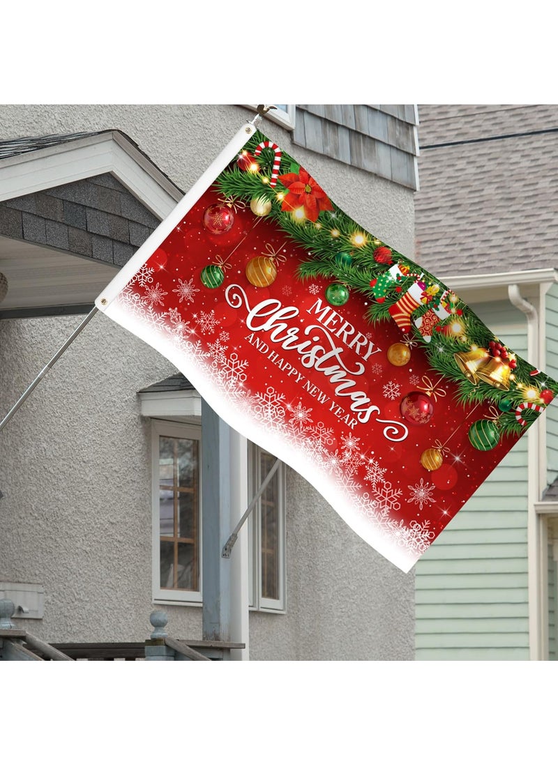Moukeren Moukeren 3 x 5 ft Christmas Flag Merry Christmas Flag Xmas Double Sided Red Family Flags for House Winter Holiday Party Yard Garden Indoor Outdoor Gift Decoration  - Image 1