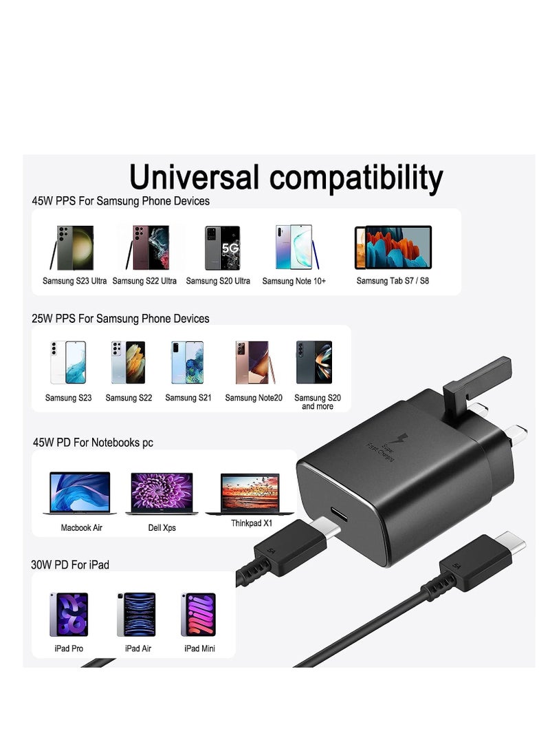45W Fast Charger Plug with USB C Cable for Samsung Galaxy S24 Ultra/S23 Plus/S23/S22/S21/S20 Ultra/S20/Note 20 /Note10 Plus/ Tab S10 Ultra/ Tab S10/ Tab S9/ Tab S9+/ Tab S8 and iPad Pro 13/ iPad 12. - Image 2