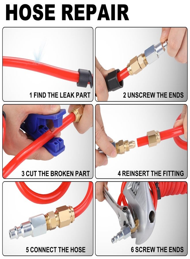 Hromee 1/4 in x 30 ft Polyurethane Recoil Air Hose with 1/4" I/M Industrial Type Swivel Quick Connect Air Coupler and Plug Kit, Red - Image 3
