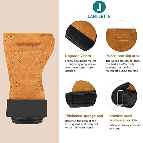 LAFILLETTE Weight Lifting Non Slip Adjustable Leather Wrist Wrap Hooks Straps For Maximum Grip Support-Powerlifting, Deadlifts, Pull Ups, Gym Gloves For Men & Women Palm Protection (Brown,Medium) - Image 3