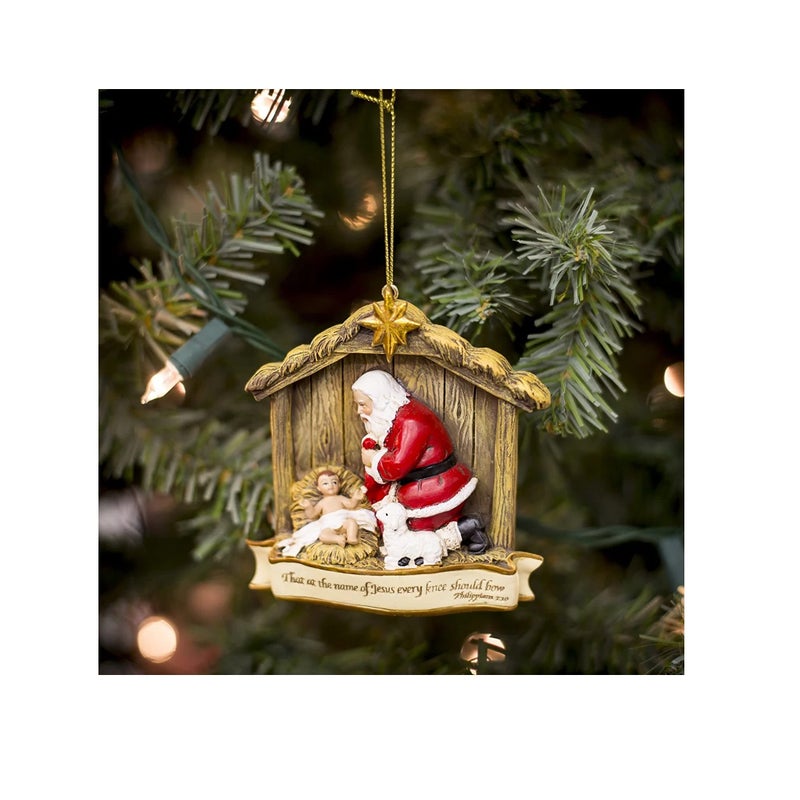 Roman Every Knee Should Bow 3.5 x 4 inch Resin Stone Christmas Ornament Decoration - Image 2