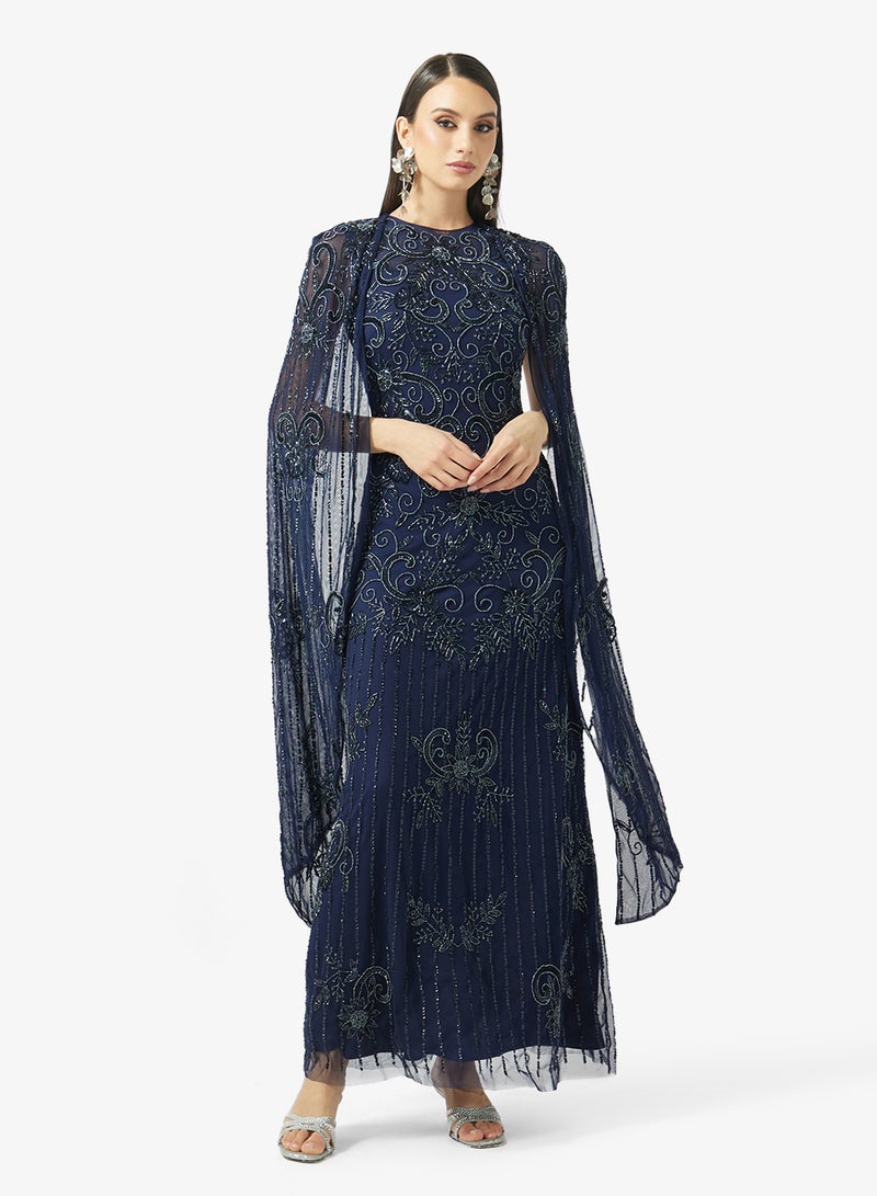 بيوت فستان ماكسي بأكمام كاب مزينة - Image 1