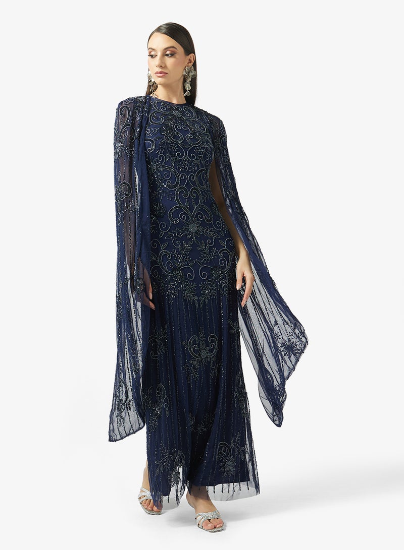 بيوت فستان ماكسي بأكمام كاب مزينة - Image 4