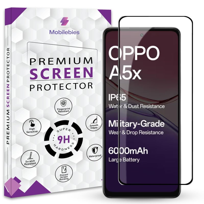 Mobilebies Premium Tempered Glass Screen Protector Guard For Oppo A5X 5G (6.67 Inch, Pack of 1) | Edge to Edge Coverage With Easy to installation kit - Image 1