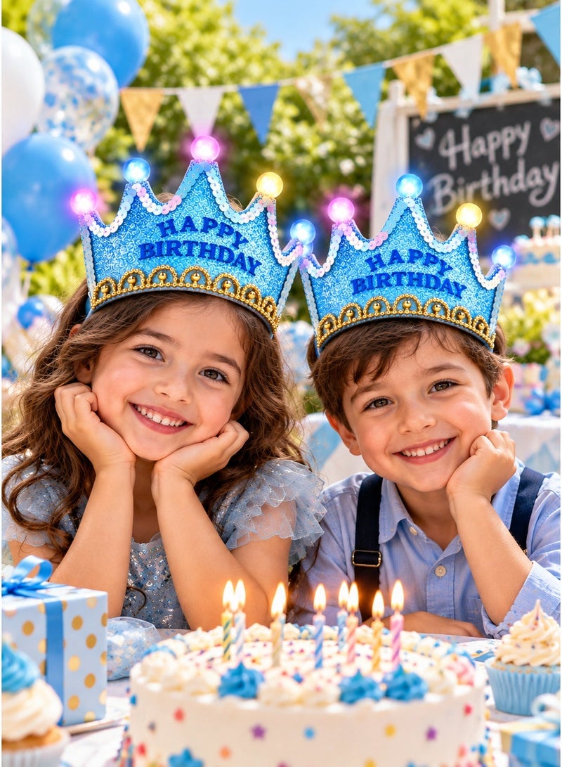بارتي تايم طوق رأس على شكل تاج عيد ميلاد سعيد للنساء والفتيات - إكسسوارات حفلات عيد ميلاد زرقاء لامعة - تاج ملكة عيد ميلاد قابل لإعادة الاستخدام للاحتفال، وجلسات التصوير، وتزيين الحفلات - Image 2