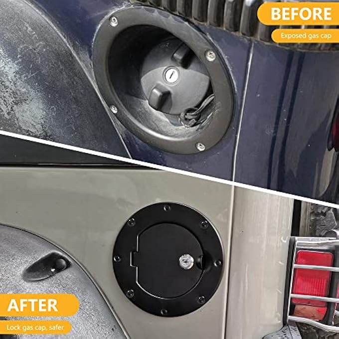 ريحني غطاء غطاء الوقود القابل للقفل متوافق مع 19972006 جيب رانجلر TJ Unlimited سبورت روبيكون الصحارى ملحقات خارجية غطاء خزان الوقود لتعبئة الوقود أسود - Image 3