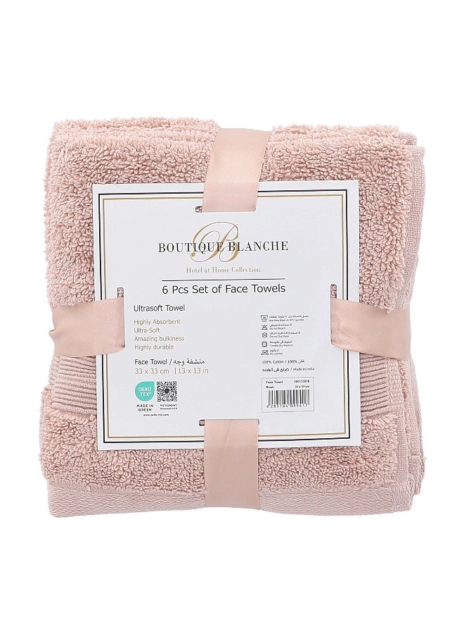 Boutique Blanche Blush 6 Piece Ultra Soft Face Towel Set 33*33 Cm - Image 3