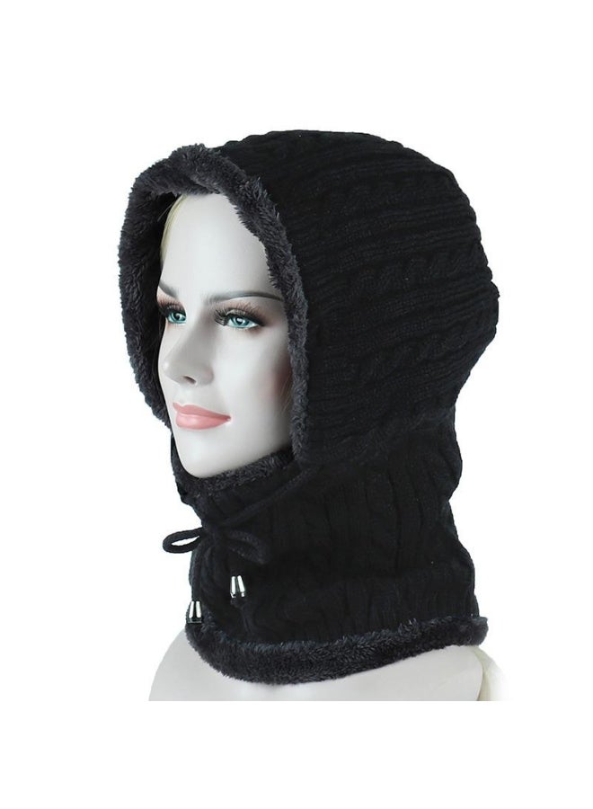 Winter Fashion Men Women Warm Thicken Woolen Knitted Hood Hat Velet Scarf Cap