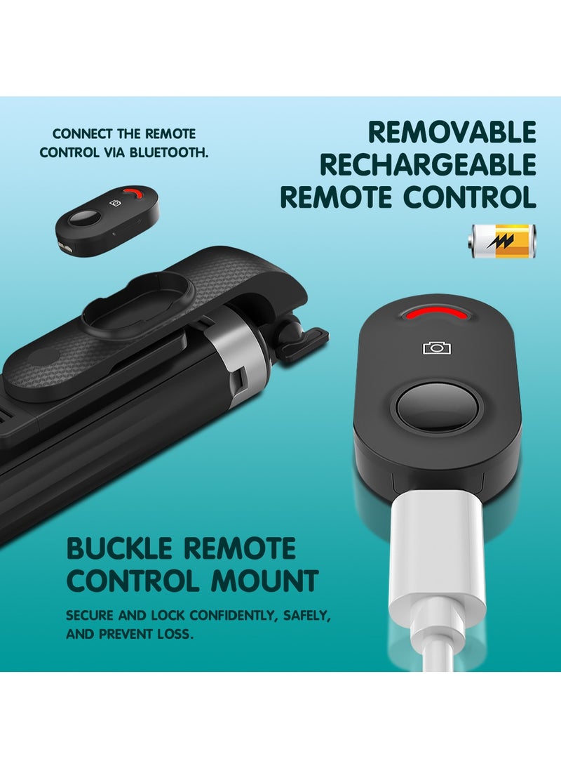Selfie Stick Tripod, 360° Swivel, Retractable, Bluetooth Remote Control with one LED Light for Recording, Video, Photo Taking - Image 3