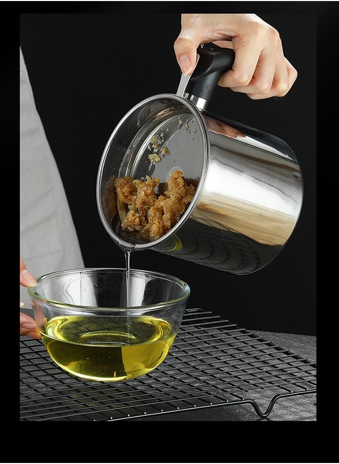 Generic - Steel Oil Filter Pot | Oil Storage Container with Fine Mesh Strainer and Dustproof Lid Suitable for Storing Frying Oil and Cooking Grease | Cooking Oil Strainer Upgraded material, handle upgrade stronger capacity larger 1.8L version tainless - Image 1