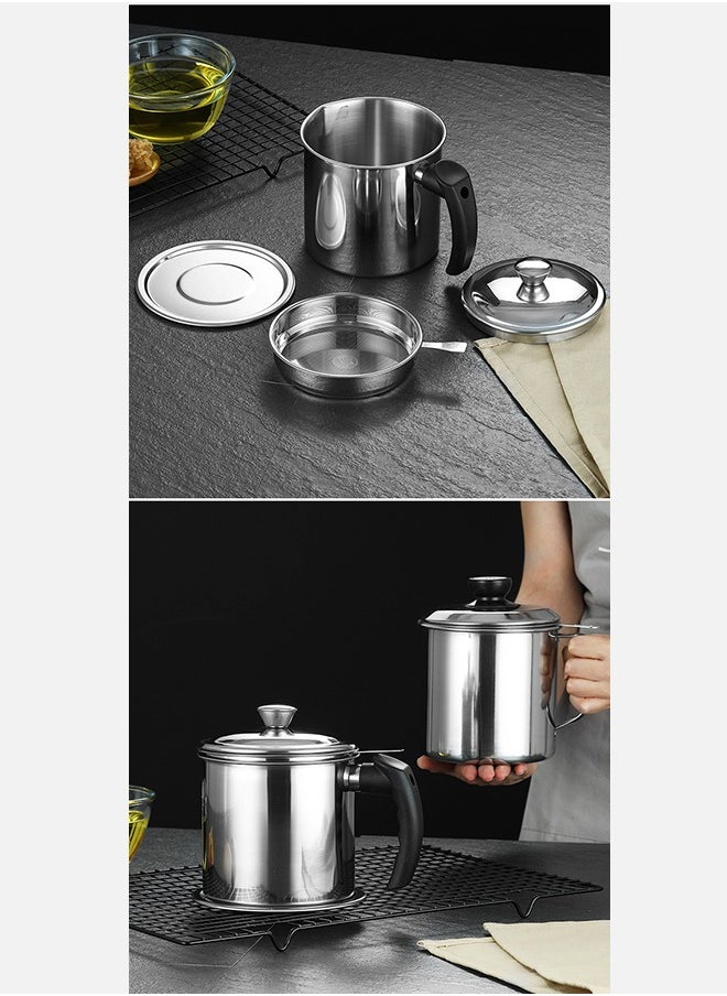 Generic - Steel Oil Filter Pot | Oil Storage Container with Fine Mesh Strainer and Dustproof Lid Suitable for Storing Frying Oil and Cooking Grease | Cooking Oil Strainer Upgraded material, handle upgrade stronger capacity larger 1.8L version tainless - Image 1