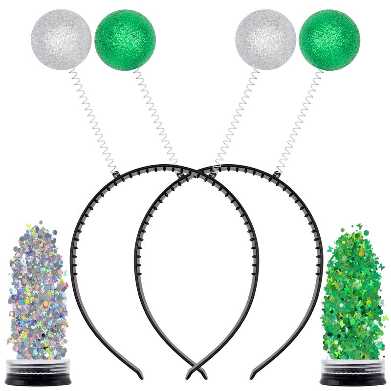 Funcredible Alien Headband - Green and Silver Alien Antenna Headband and Glitter - Sparkly Alien Costume Accessories - Halloween Headbands for Women - Image 1