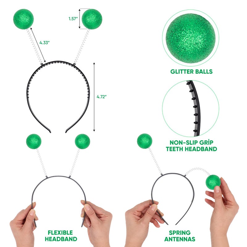 Funcredible Alien Headband - Green and Silver Alien Antenna Headband and Glitter - Sparkly Alien Costume Accessories - Halloween Headbands for Women - Image 2
