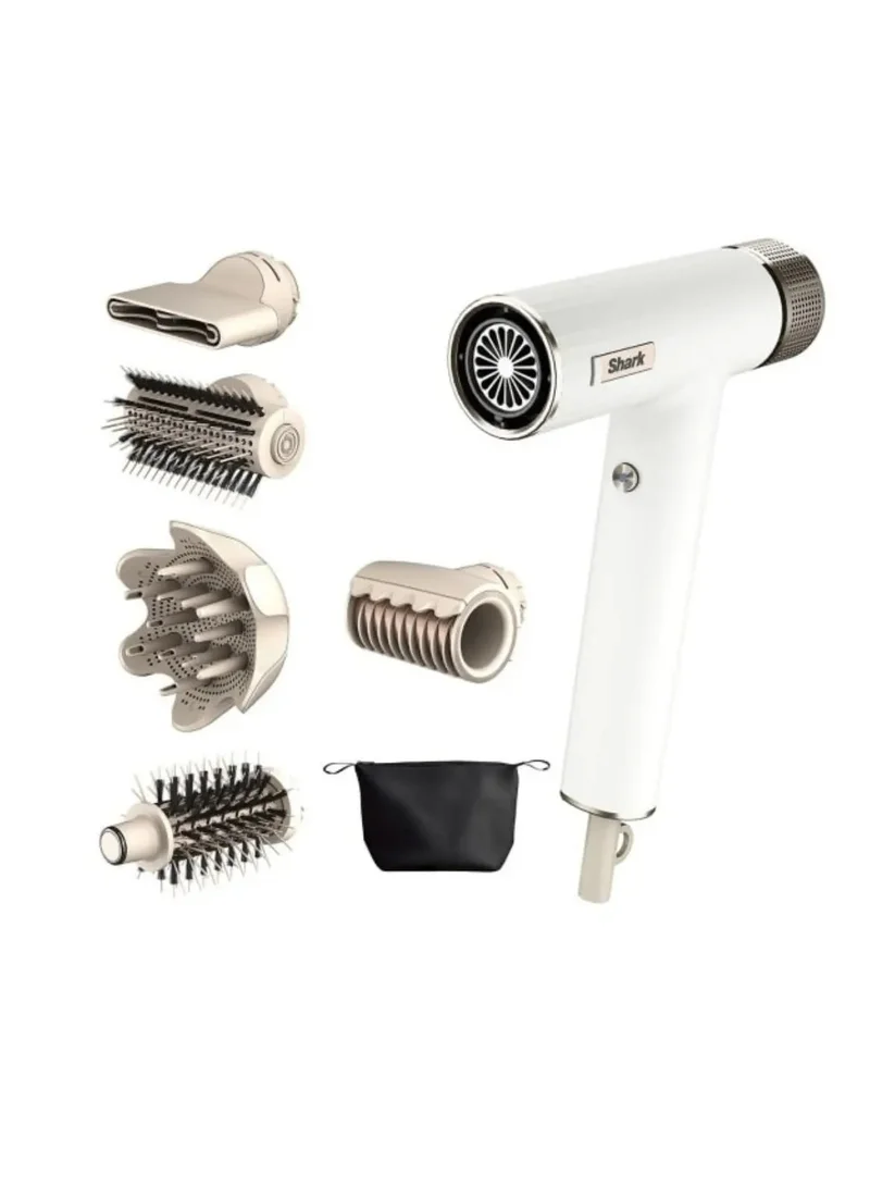 Shark Shark SpeedStyle RapidGloss Finisher and High Performance Dryer with Storage Bag, 5 Styling Attachments, for All Hair Types, Quick Drying, No Flying Hair or Heat Damage, White, HD352ME