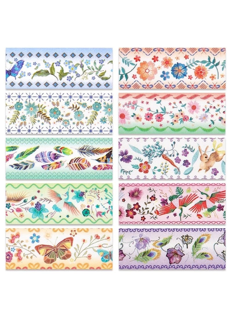 SYOSI Washi Tape Set, Decorative Embroidery Pattern Paper Stickers for DIY Crafts Scrapbooking Planner Journal Cards Gift Wrapping, 10 Rolls - Image 4