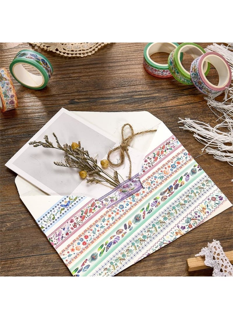 SYOSI Washi Tape Set, Decorative Embroidery Pattern Paper Stickers for DIY Crafts Scrapbooking Planner Journal Cards Gift Wrapping, 10 Rolls - Image 5