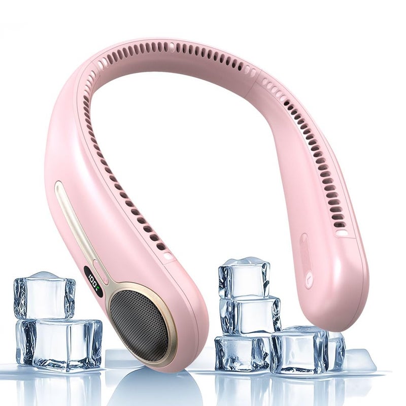 Kinhowly Portable Neck Fan Personal Wearable Bladeless Fan 6000mAh USB Rechargeable 360 Cooling LED Display 4Speeds Hands Free Fan for Outdoor Indoor Birthday Gifts for Men Women Dad Mom Pink - Image 2