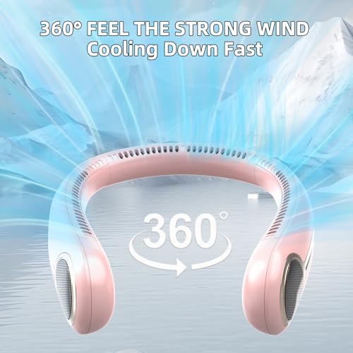 Kinhowly Portable Neck Fan Personal Wearable Bladeless Fan 6000mAh USB Rechargeable 360 Cooling LED Display 4Speeds Hands Free Fan for Outdoor Indoor Birthday Gifts for Men Women Dad Mom Pink - Image 3