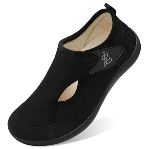 LeIsfIt Womens Slippers Wide Diabetic Shoes Adjustable Arthritis Edema House Shoes Indoor Outdoor Slippers Black Size 11 - Image 1