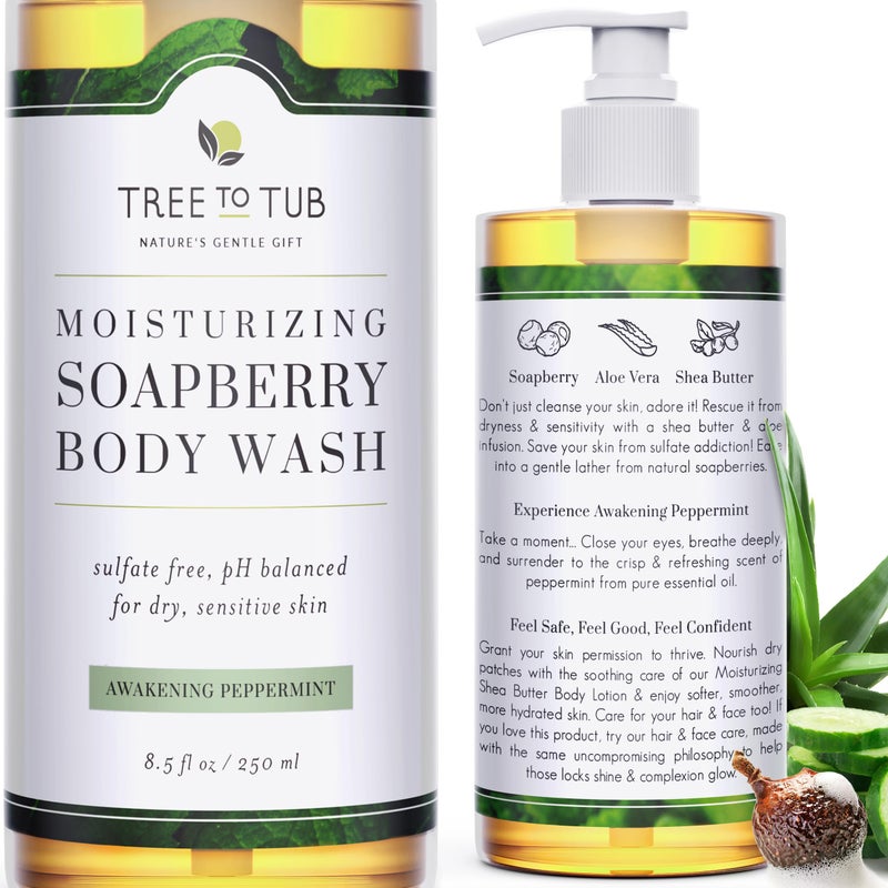 Tree to Tub Peppermint Body Wash for Sensitive Skin and Dry Skin - pH Balanced, Hydrating, Sulfate Free, Vegan Body Soap with Organic Aloe Vera - Image 1