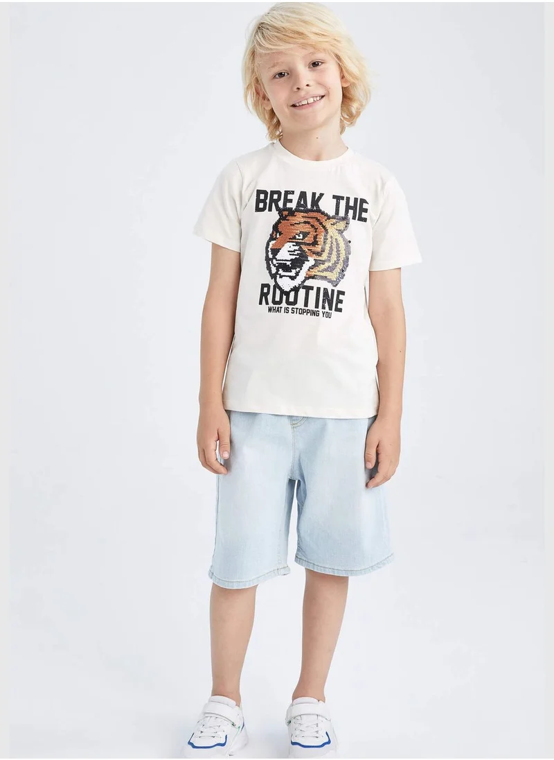 DeFacto Regular Fit Short Sleeve Tiger Print T-Shirt