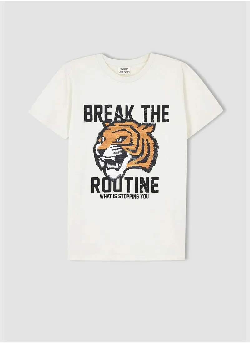 DeFacto Regular Fit Short Sleeve Tiger Print T-Shirt