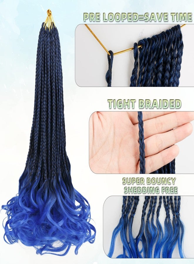 hahoness French Curl Crochet Braids for Black Women-18 Inches 8 Packs Goddess Box Braids,Ombre Blue Soft Pre Looped Braided Synthetic Hair Extensions with Curly Wavy Ends(18"-8 Packs,T1B/Blue) - Image 3
