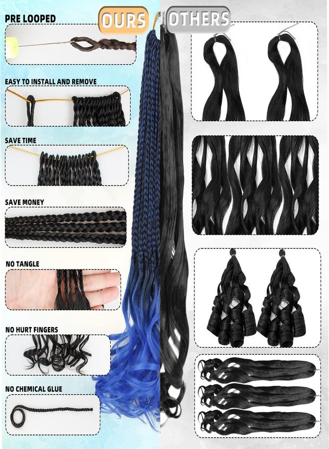 hahoness French Curl Crochet Braids for Black Women-18 Inches 8 Packs Goddess Box Braids,Ombre Blue Soft Pre Looped Braided Synthetic Hair Extensions with Curly Wavy Ends(18"-8 Packs,T1B/Blue) - Image 5