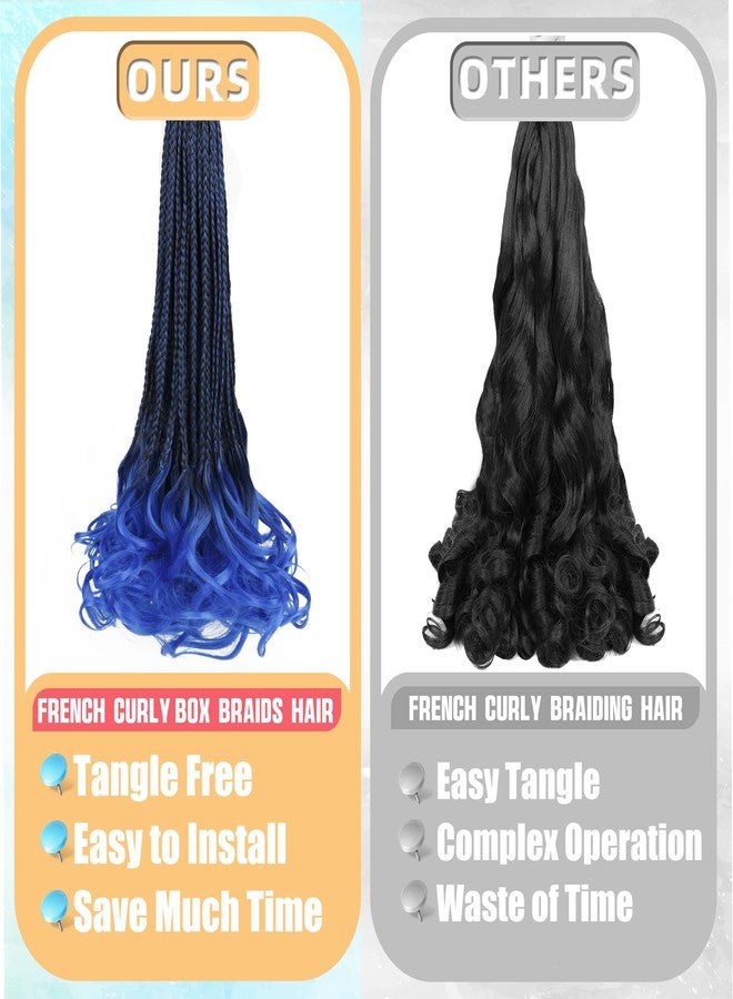 hahoness French Curl Crochet Braids for Black Women-18 Inches 8 Packs Goddess Box Braids,Ombre Blue Soft Pre Looped Braided Synthetic Hair Extensions with Curly Wavy Ends(18"-8 Packs,T1B/Blue) - Image 4