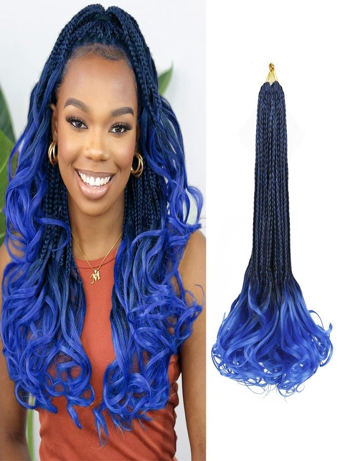 hahoness French Curl Crochet Braids for Black Women-18 Inches 8 Packs Goddess Box Braids,Ombre Blue Soft Pre Looped Braided Synthetic Hair Extensions with Curly Wavy Ends(18"-8 Packs,T1B/Blue) - Image 1