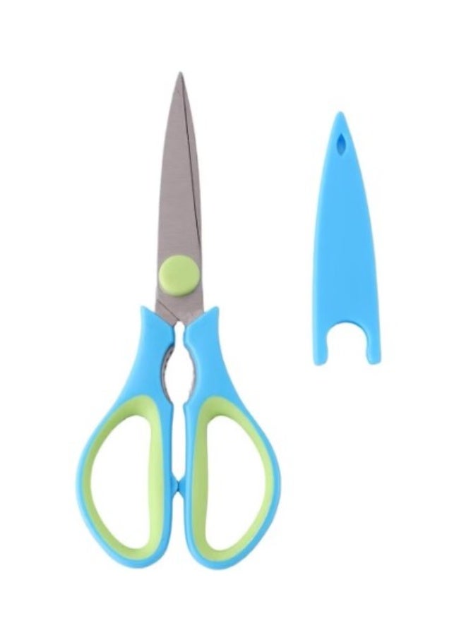 Generic Kitchen Shears with Safety Cover – Stainless-Steel Multipurpose Scissors, Soft-Grip Handles, Micro-Serrated Edge & Built-in Nut/Cap Cracker – Blue/Green – 1pcs - Image 2