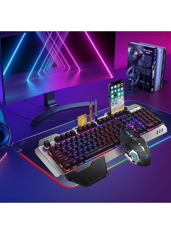 Wired Gaming Keyboard & Mouse Combo – Mechanical-Feel RGB LED Keyboard with Hand Rest and 6-Button 3200 DPI Mouse - Image 2