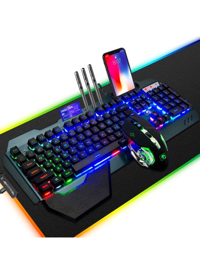 Wired Gaming Keyboard & Mouse Combo – Mechanical-Feel RGB LED Keyboard with Hand Rest and 6-Button 3200 DPI Mouse - Image 1