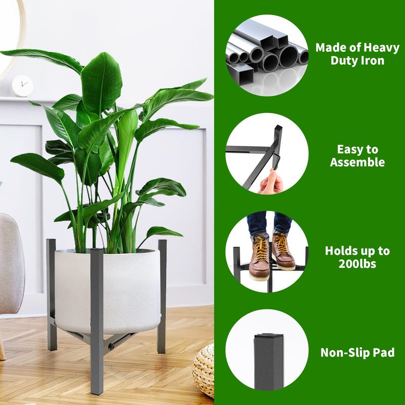 Airpark Plant Stand Indoor, Adjustable Metal Modern Plant Stands, Heavy Duty Stable Plant Pot Flower Holder Indoor Outdoor Corner, Fit 7 8 9 10 11 12 inch Pots, Black (Pot & Plant Not Included) - Image 2