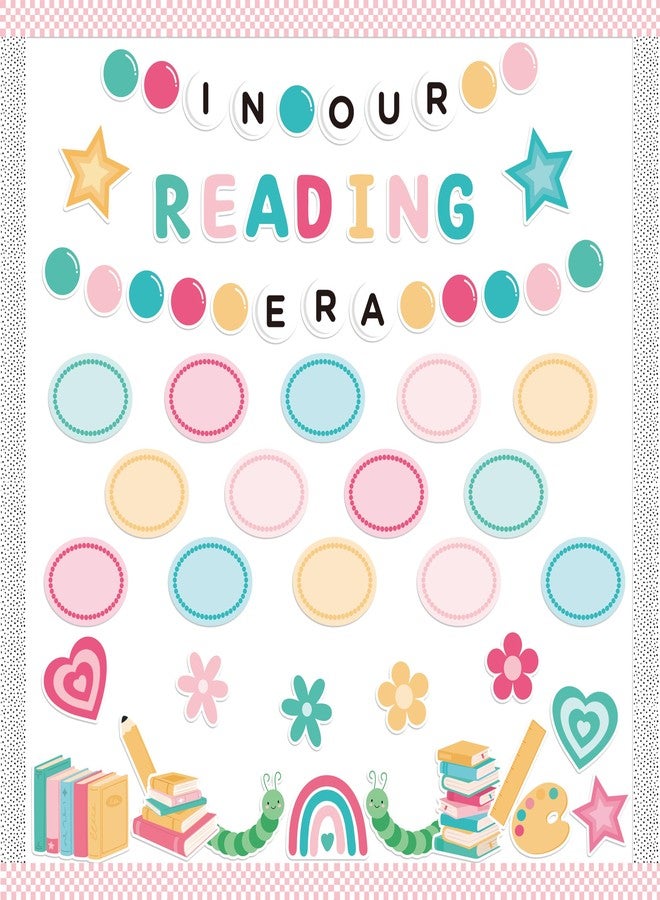 CPicdn 133Pcs Back to School Reading Bulletin Board Classroom Decoration, in Our Reading Era Cutouts Border Trims Bookworm Name Tags Back to School Party Supplies Classroom Chalkboard Wall Door Decor - Image 1