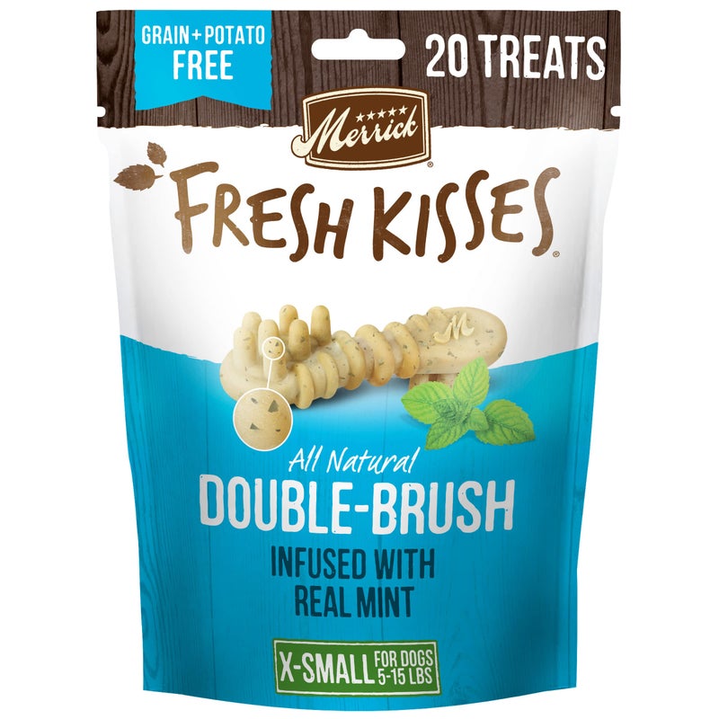 Merrick Fresh Kisses Natural Dental Chews Toothbrush Treat Shape Infused With Real Mint For Tiny Dogs 5-15 Lbs - 20 ct. Bag - Image 1