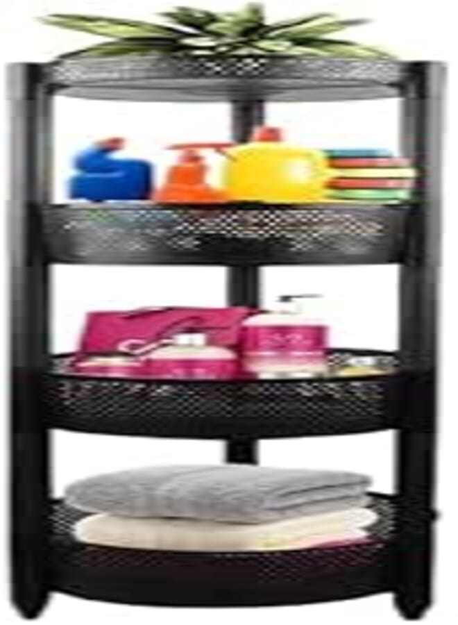 Spaceshoop Round Kitchen Trolley Storage Cart with Baskets for Fruits and Vegetables Black 4 Layers Plastic