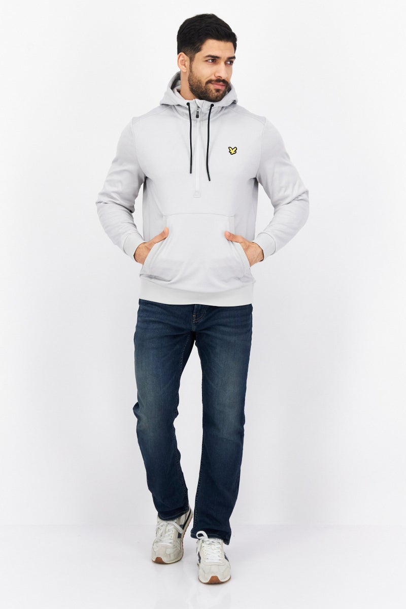 Lyle & Scott Men Long Sleeve Half Zip Brand Logo Hoodie, Light Grey - Image 3