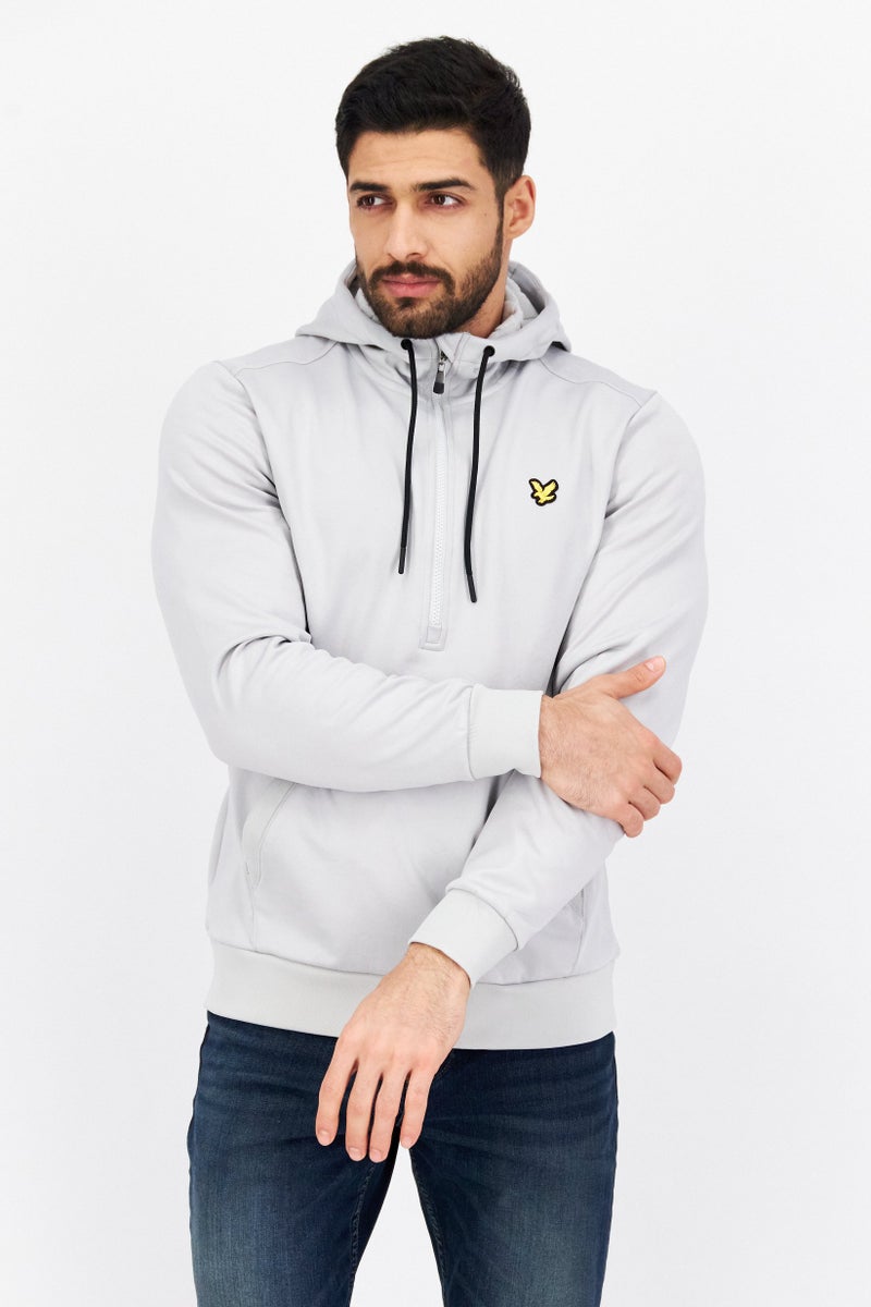 Lyle & Scott Men Long Sleeve Half Zip Brand Logo Hoodie, Light Grey - Image 1