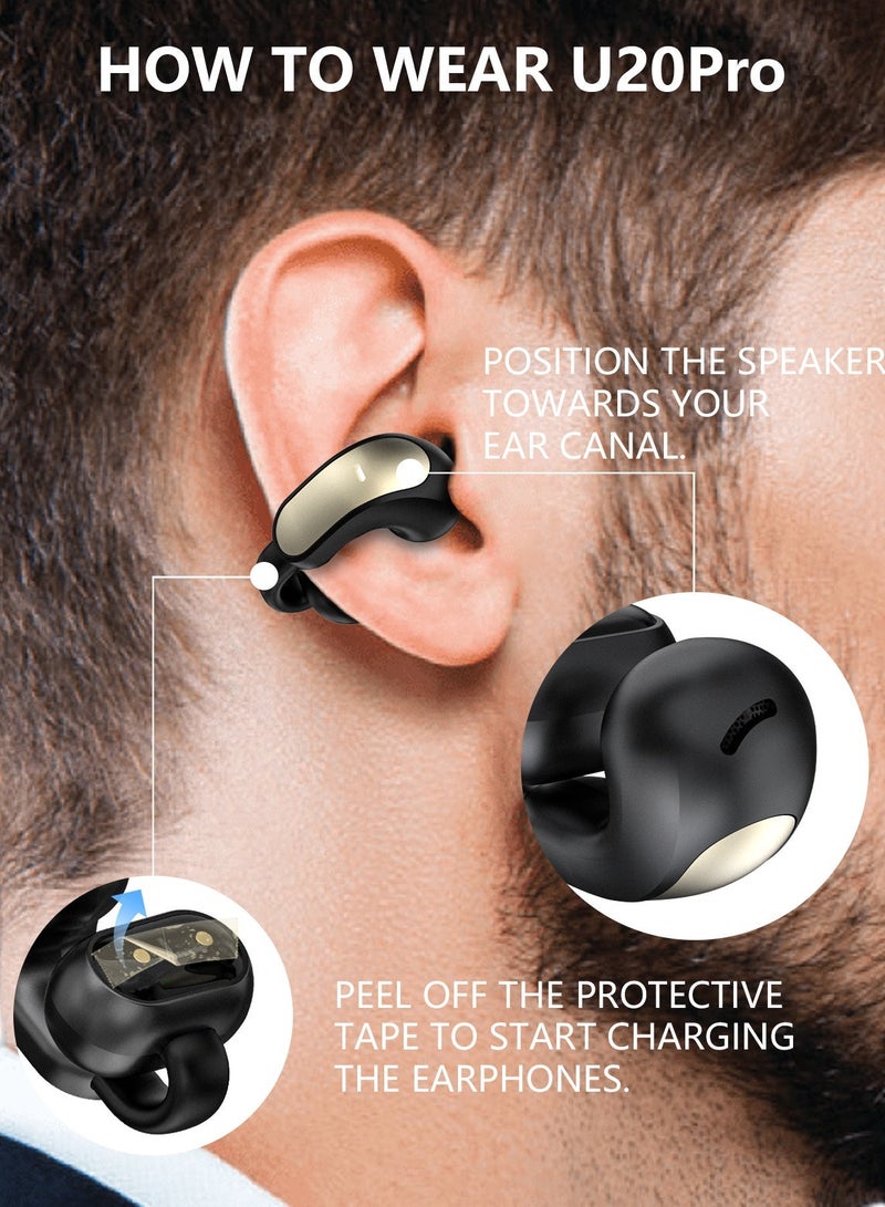 DUDAO U20Pro Open-Ear Clip-On Wireless Earbuds – FreeClip Bluetooth Earphones, Futuristic Design, Feather-Light Comfort, Open-Ear Listening, Long Battery Life, iOS & Android – Black - Image 2