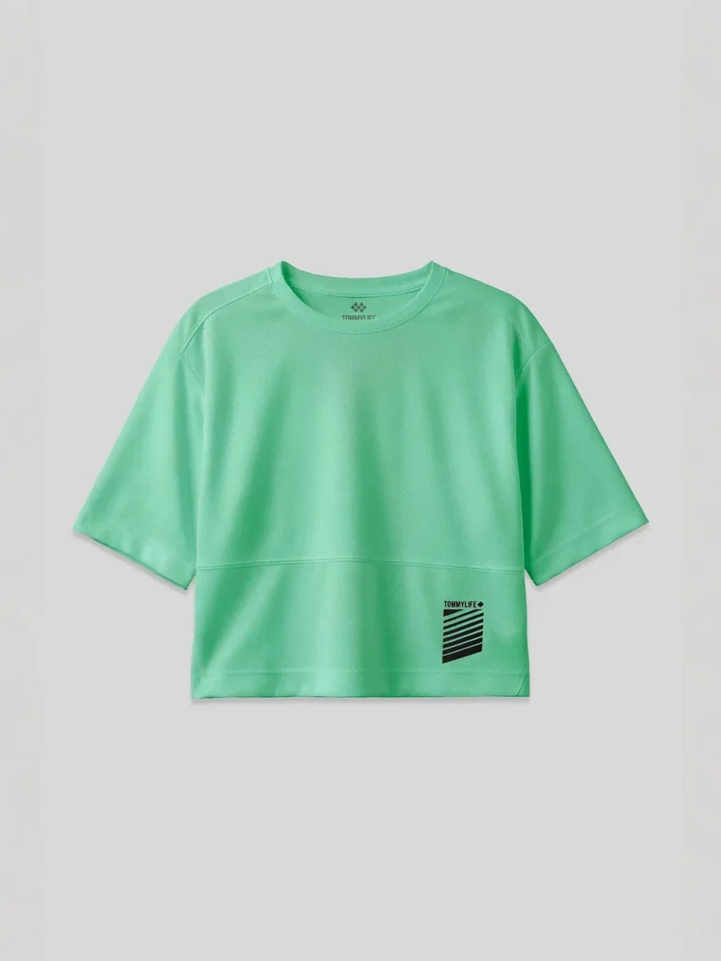 TOMMYLIFE TOMMY Oversized Crop Crew Neck T-Shirt With Pocket