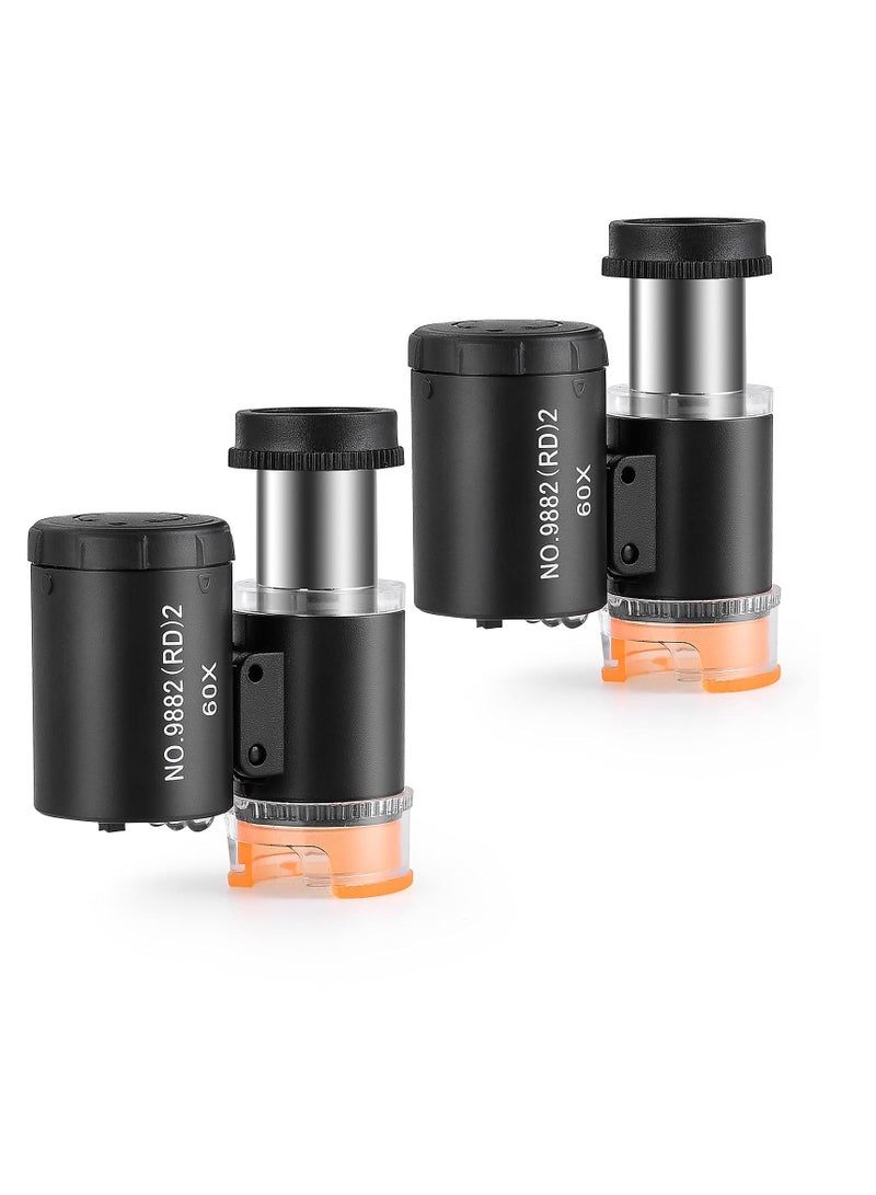 60X Mini Pocket Microscope, 2 Pcs Jewelry Microscope Mini Portable Pocket Magnifying Glass, Handheld Jewelers Eye Loupe with 3 Light, for Handcrafts Jewelry Diamond Gem Coins Currency - Image 1