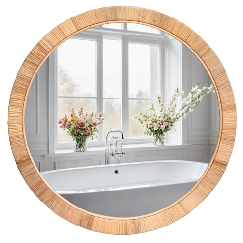 FUIN 25 Boho Chic Round Rattan Mirror Handmade Wicker Frame Perfect for Rustic Farmhouse Dcor - Image 1