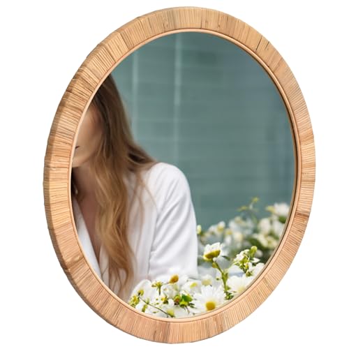 FUIN 25 Boho Chic Round Rattan Mirror Handmade Wicker Frame Perfect for Rustic Farmhouse Dcor - Image 3