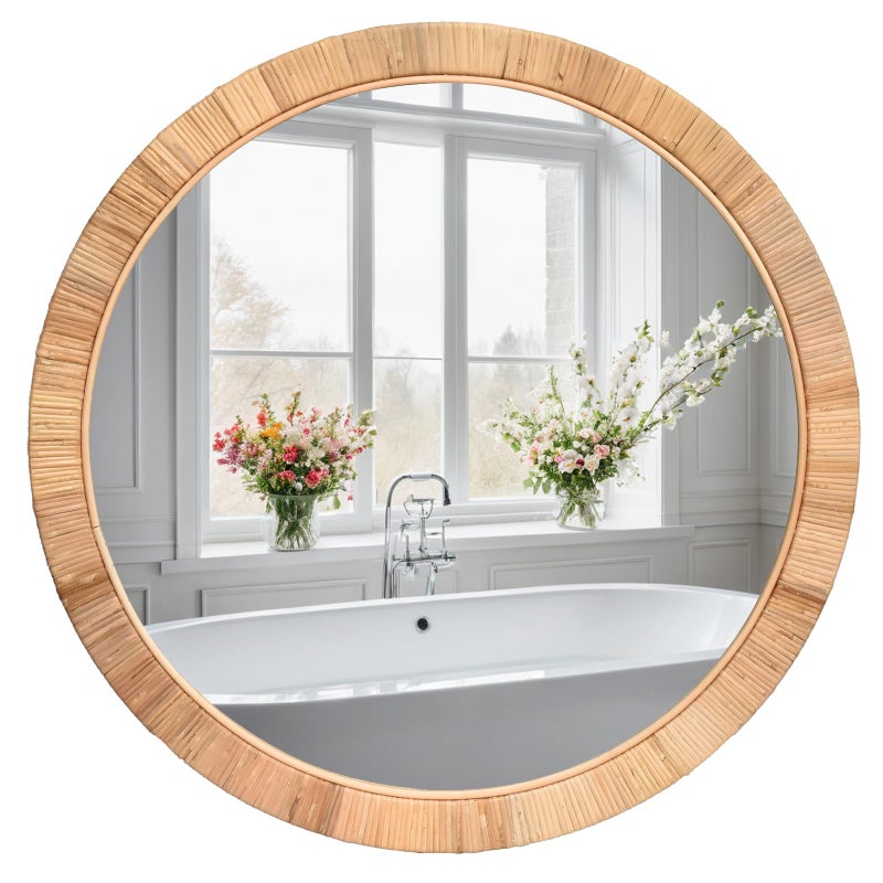 FUIN 25 Boho Chic Round Rattan Mirror Handmade Wicker Frame Perfect for Rustic Farmhouse Dcor - Image 2