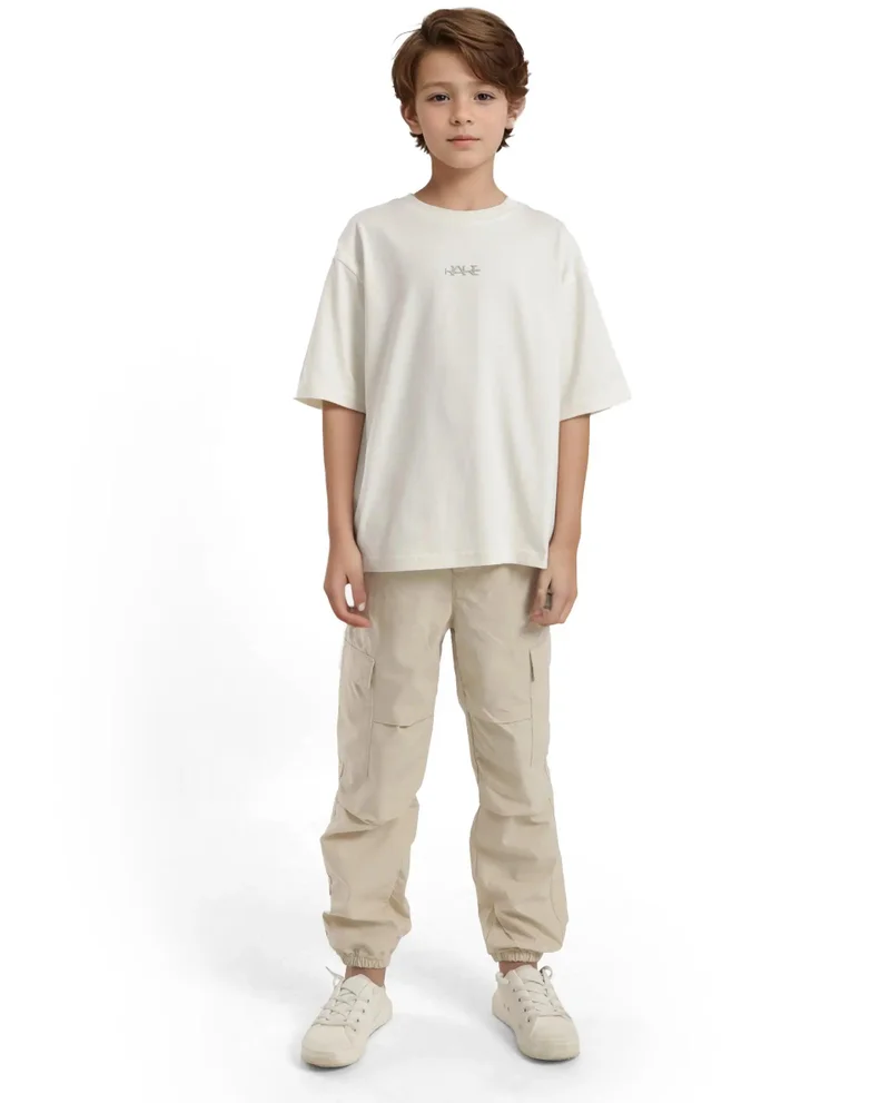 Rare Ones Rare Ones Kids Bany Off White Cotton Half Sleeves Crew Neck Oversized Fit Graphic Back Print T-Shirt