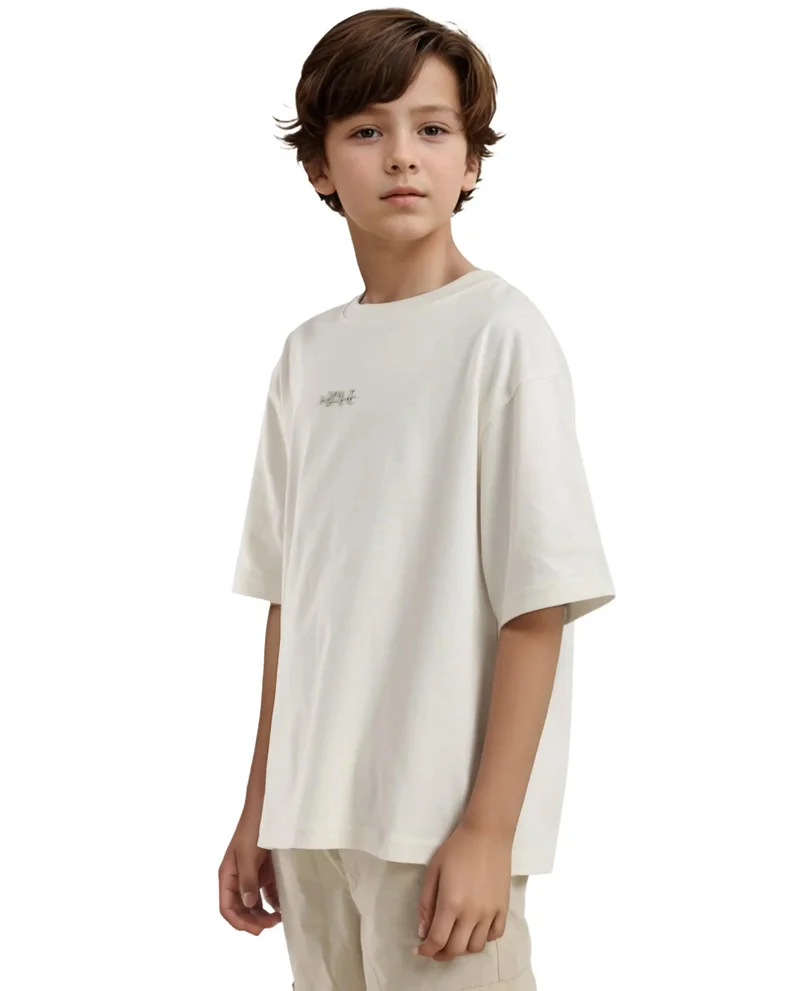 Rare Ones Rare Ones Kids Bany Off White Cotton Half Sleeves Crew Neck Oversized Fit Graphic Back Print T-Shirt