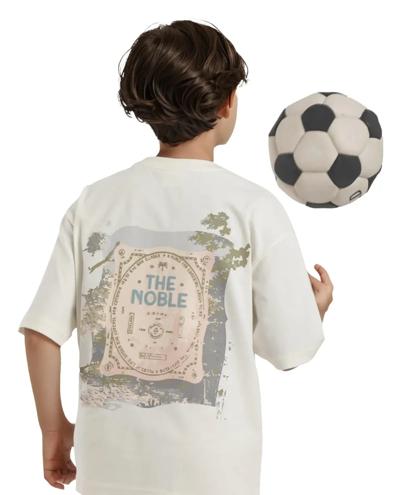 Rare Ones Rare Ones Kids Bany Off White Cotton Half Sleeves Crew Neck Oversized Fit Graphic Back Print T-Shirt