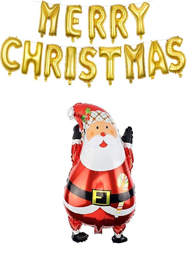 ZERECORD 16" GOLD Merry Christmas letter Foil Balloon and 1 pcs santa foil balloon Merry Xmas Party Decoration Christmas - Image 1